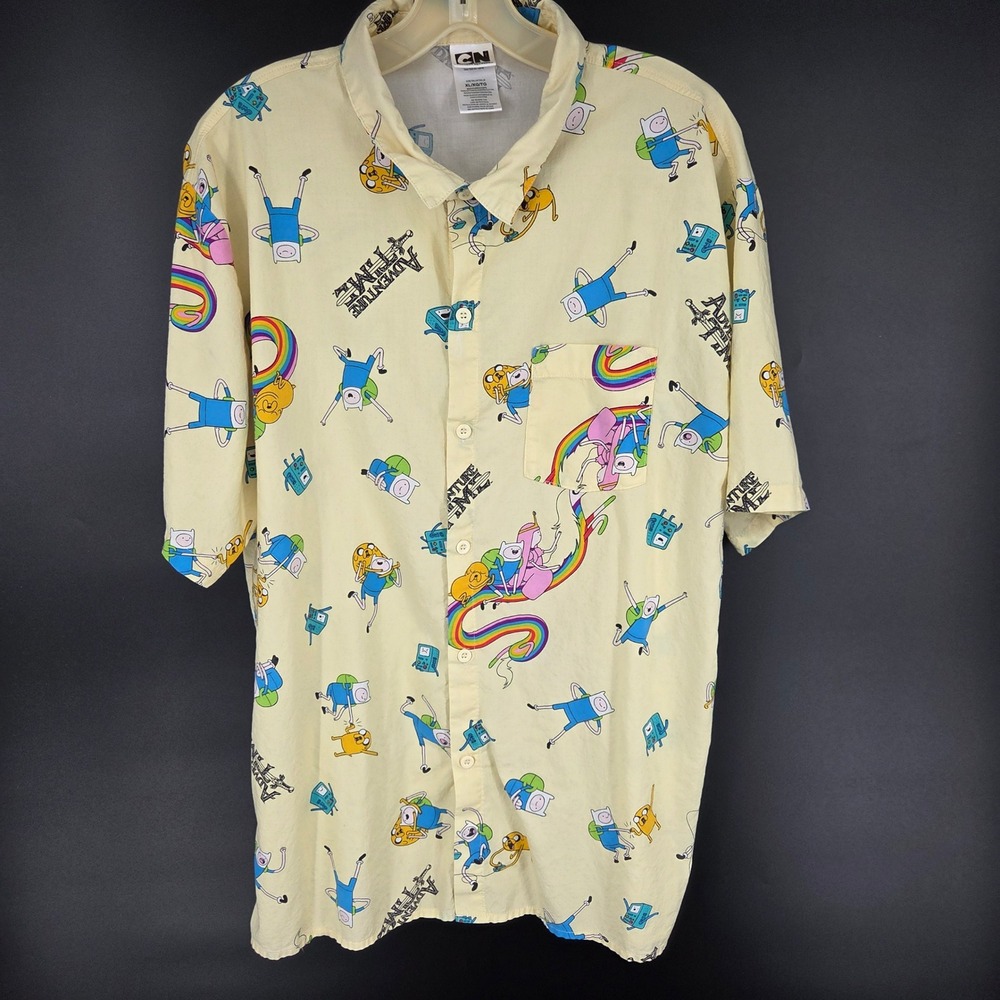 Cartoon Network Adventure Time All Over Print Button Down Shirt Yellow Mens XL